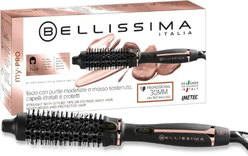 Bellissima My Pro Magic Style Brush P2 30 Perie cu aer cald - Tehnologie ionica, Invelis ceramic - Perie incalzita, Indreapta parul, Efect natural sau ondulat, Diametru 30 mm, Multitensiune