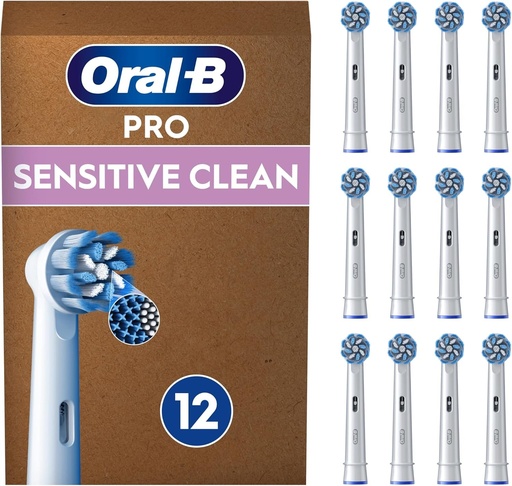 Capete de periuta de dinti de schimb Oral-B Pro Original Sensitive Clean, pachet de 12, albe, peri ultra moi pentru gingii mai sanatoase, pentru periutele de dinti electrice Oral-B Pro