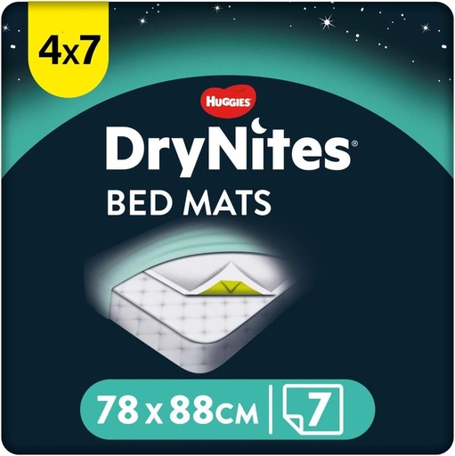 HUGGIES DryNites - 4 pachete a cate 7 saltele absorbante - saltele absorbante de unica folosinta - protectie 12 ore - potrivite pentru copii de toate varstele - protectie discreta - usor de transportat