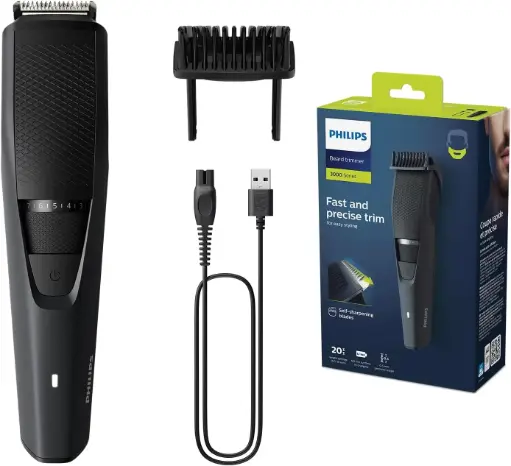 Aparat de tuns barba Philips seria 3000 – Aparat de tuns barba electric pentru barbati cu lame auto-ascutite, sistem de ridicare si tundere, 60 de minute de functionare a bateriei si doar 1 ora de incarcare (Model BT3233/15)