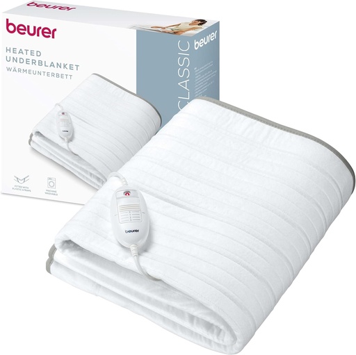 Patura incalzita Beurer TS 17, material moale din fleece, antiderapanta datorita fixarii cu banda elastica, 3 setari de temperatura, 150x80 cm, sistem de siguranta, comutator detasabil, lavabila la masina la 30 °C, gri
