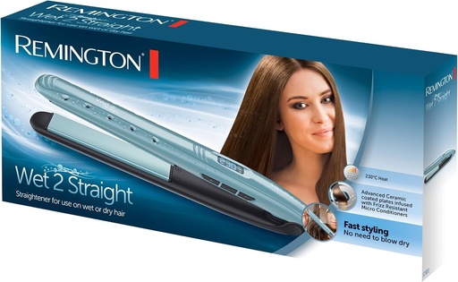 Placa de indreptat parul Remington Wet2Straight (pentru utilizare umeda si uscata - pentru uscarea si indreptarea parului, micro-balsamuri anti-electrizare activate termic), afisaj LCD, 140-230°C, Placa de indreptat parul S7300