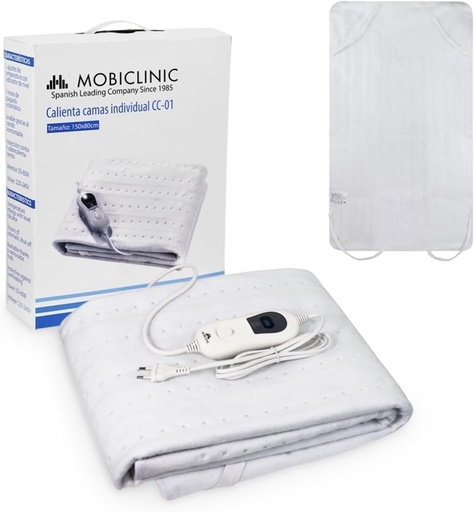 Mobiclinic®, Patura incalzita, Pentru paturi de o persoana, 150 x 80 cm, Marca europeana, Lavabila, Patura incalzita electrica cu 3 setari de temperatura, Reglabila, Alba