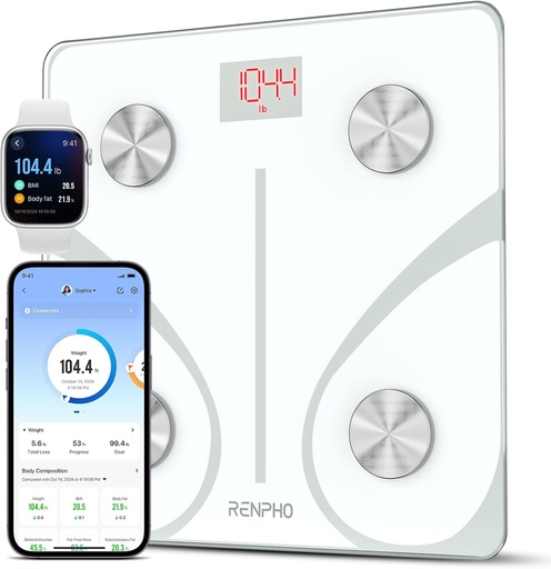 RENPHO Cantar digital pentru grasime corporala Bluetooth, cantar digital pentru greutate corporala cu cantar inteligent IMC, monitor de compozitie corporala cu aplicatie pentru smartphone