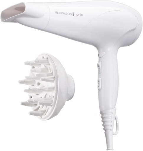 Uscator de par Remington 2200W - inel ceramic Ionic Care pentru o distributie optima a caldurii - 3 niveluri de incalzire, 2 niveluri separate de ventilator + racire, 2 accesorii, D3199