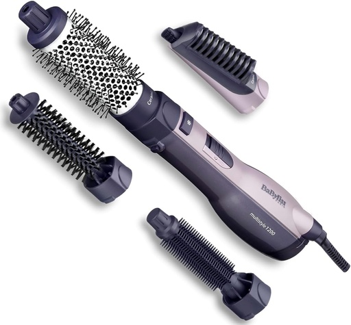 Perie cu aer cald BaByliss Multistyle 1200W – Tehnologie ionica anti-incretire, Invelis ceramic, 4 accesorii, Perie uscator multi-suflare, Negru, AS121E