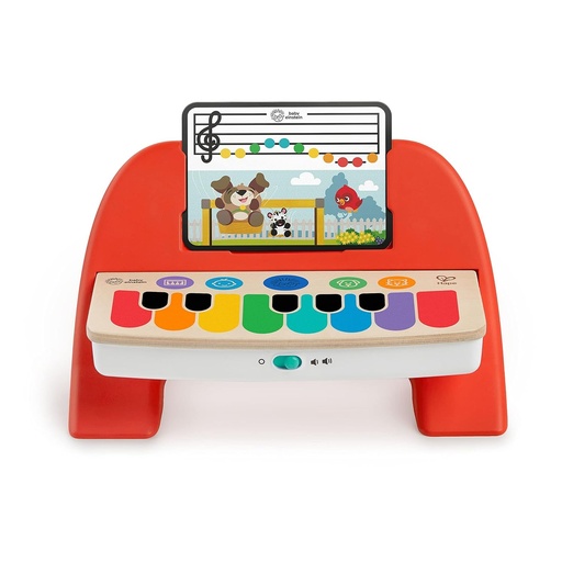 Baby Einstein, Hape, Cal's First Melodies Magic Touch Piano, Jucarie muzicala din lemn, Instrument muzical electronic pentru copii, 6 melodii, 4 voci muzicale, 3 partituri, de la 6 luni