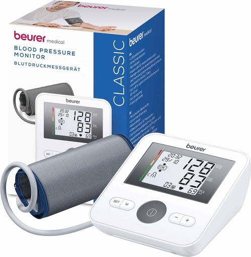 Tensiometru de brat Beurer BM 25, operare simpla cu un singur buton, masurare precisa, detectarea aritmiei, cu port USB-C, manseta pentru 22-42 cm, transfer de date catre Apple Health si aplicatii similare.