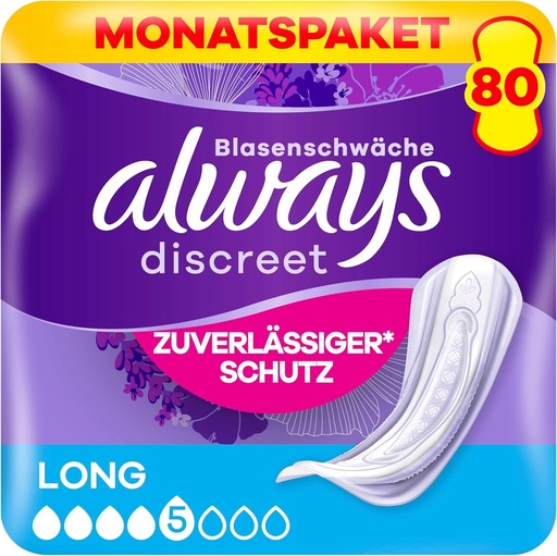 Absorbante de incontinenta Always Discreet pentru femei, lungi, 80 bucati, protectie integrala, discretie incredibila