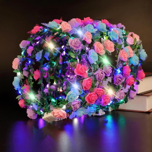 Danolt Coroana de flori LED cu 10 piese Accesorii de festival pentru par, Decoratiune hippie, Bentita cu flori, Accesorii pentru par, Festivaluri, Petreceri ale burlacilor, Petreceri de ziua femeilor, Decoratiuni pentru nunti