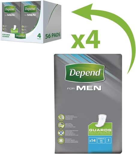 Absorbante igienice Depend pentru barbati, absorbtie maxima, protectie impotriva incontinentei, 56 de absorbante (ambalajul poate varia)