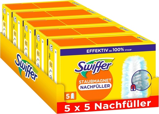 Pachet de rezerva pentru lavete Swiffer Duster, 25 de lavete (5x5), prinde si retine de 3 ori mai mult praf si par decat lavetele conventionale
