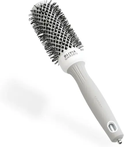 Olivia Garden Expert Blowout Shine – Alb si Gri - 35 - Perie rotunda, antistatica, din ceramica, pentru o periere stralucitoare si fara electrizare