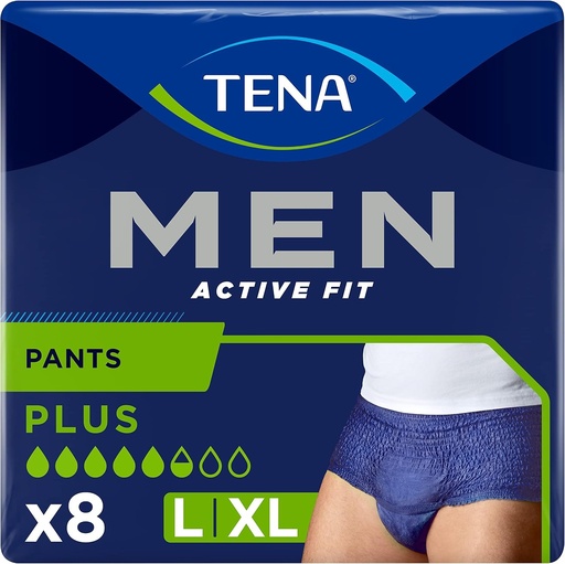 TENA MEN, Boxeri absorbanti pentru scurgeri urinare, elastici, de unica folosinta, pentru barbati, marimea L, 8 bucati