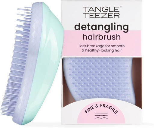 Perie Tangle Teezer Fine & Brittle Ultimate Descurcator pentru Par Vopsit, Fin si Subtire - Perie Moale cu Peri Dubli care Reduce Ruperea si Smulgerea - Ideala pentru Par Delicat - Verde si Mov