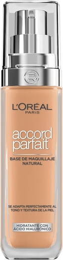 Fond de ten lichid L'Oréal Paris, ten uniform si iluminat, finisaj natural, pentru toate tipurile de ten, formula cu acid hialuronic, Accord Parfait, nuanta: 7D/W Golden Amber