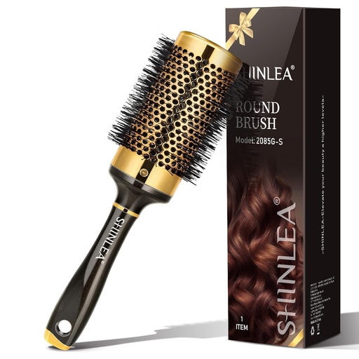 Perie rotunda pentru uscarea cu foehnul – Perie de par SHINLEA, Perie fara smulgere pentru bucle, Perie rotunda pentru femei, Perie de par din nailon de 53 mm, Perie pentru bucle din aluminiu, Perie rotunda profesionala pentru coafarea buclelor