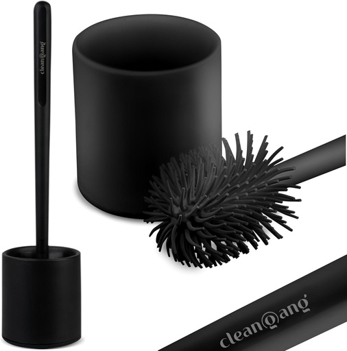 Set de perii de toaleta Cleangang® - Silicon negru cu suport pentru perie de toaleta - Perie de toaleta cu uscare rapida si design atemporal