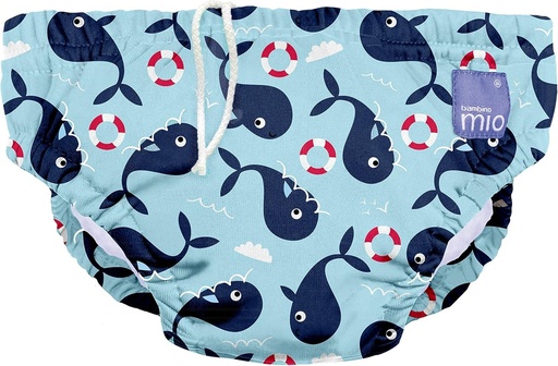 Bambino Mio, Scutec de inot lavabil revolutionar, pentru bebelusi si copii mici, unisex, pentru baieti si fete, Whale Bay, M (6-12 luni)