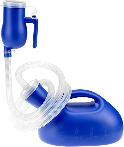Sticle de pisoar QWORK® pentru barbati, pisoar portabil pentru barbati, cu tub de 1,6 m, 2000 ml, pentru calatorii, spital
