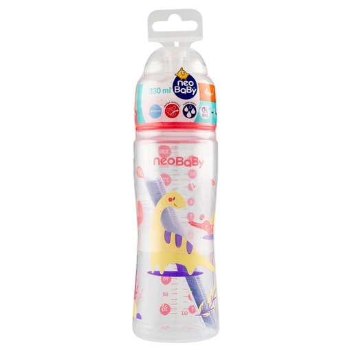 Biberon anticolici Neobaby PP 4 luni + 330 ml, biberon cu tetina moale si flexibila din silicon, potrivit pentru alaptare mixta, flux rapid, roz