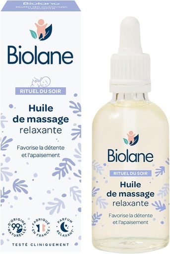 BIOLANE - Ulei de masaj - Bebelusi - Relaxare - Parfum calmant si relaxant - 99% ingrediente de origine naturala - 50ml - Fabricat in Franta, Alb, 50.00 ml (Pachet de 1)