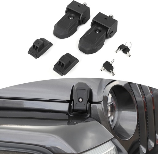 RT-TCZ Set de 2 Incuietori Capota Originale cu Cheie pentru Jeep Wrangler JL JLU Gladiator JT 2018-2024 Negru