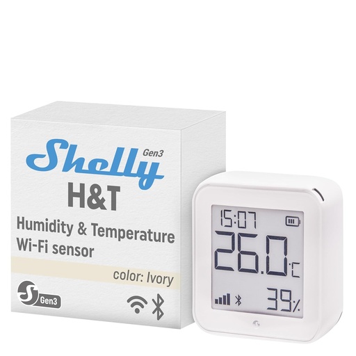 Shelly H&T Gen3 Ivory | Senzor inteligent de temperatura si umiditate Wi-Fi | Telecomanda | Scene inteligente | Notificari | Stocare date | Nu necesita hub | Alexa si Google Home
