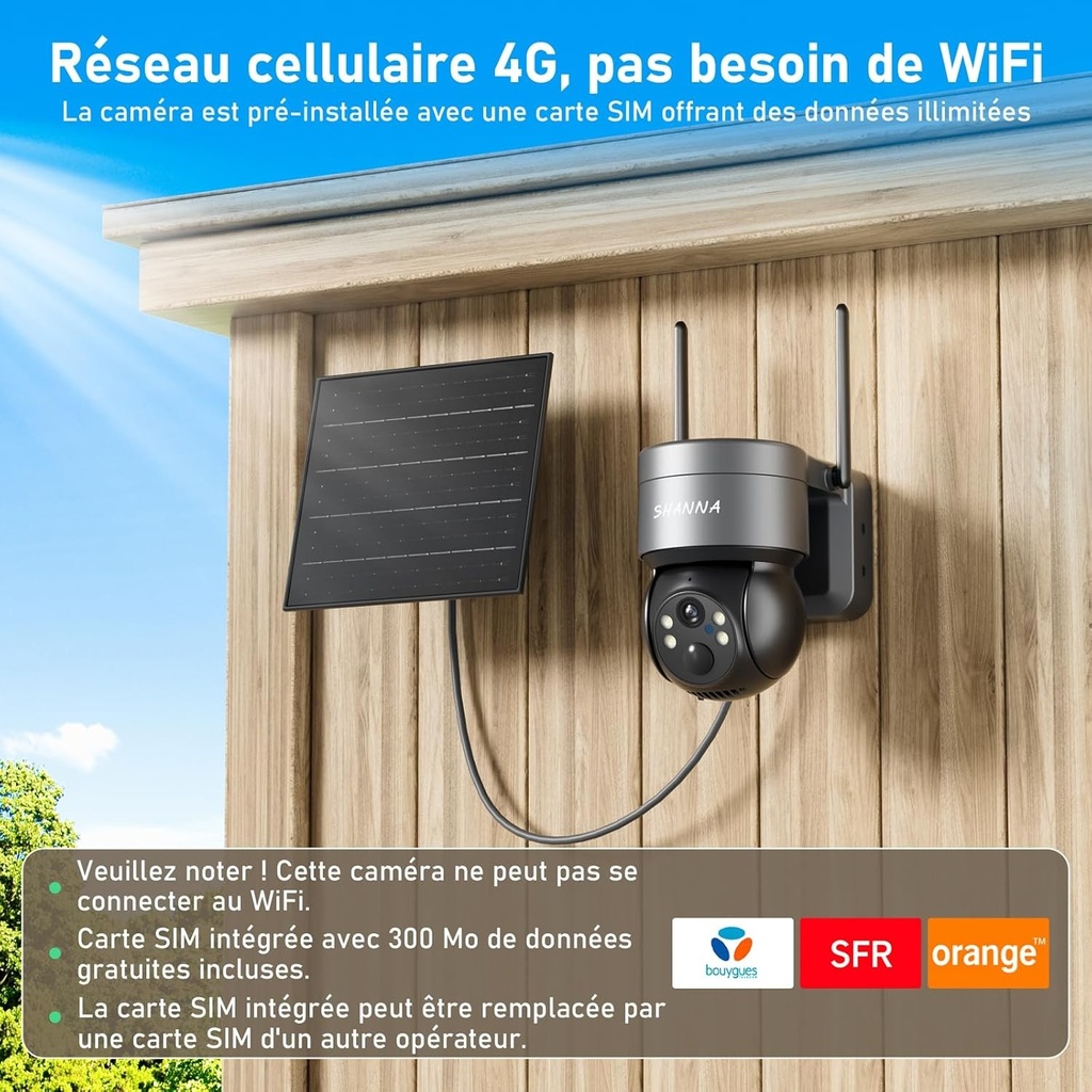 Camera de exterior cu SIM 4G, panou solar 2K si camera SIM, baterie de ...