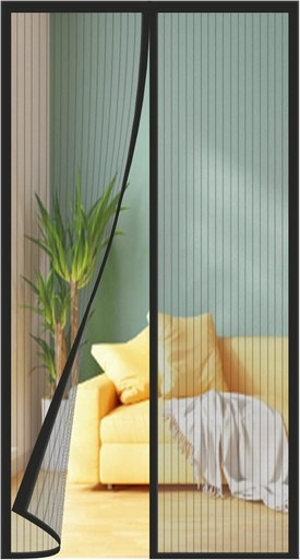 Plasa magnetica anti-muste pentru usi de balcon 60x200 cm, diverse dimensiuni, versiune actualizata, plasa magnetica pentru usi de balcon, usi de subsol si usi de terasa, nu necesita gaurire, dungi negre