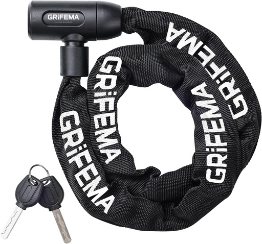 GRIFEMA GA1201-12 Lacat pentru bicicleta cu cheie, lacat cu lant pentru biciclete, motociclete, scutere, 120 cm, negru