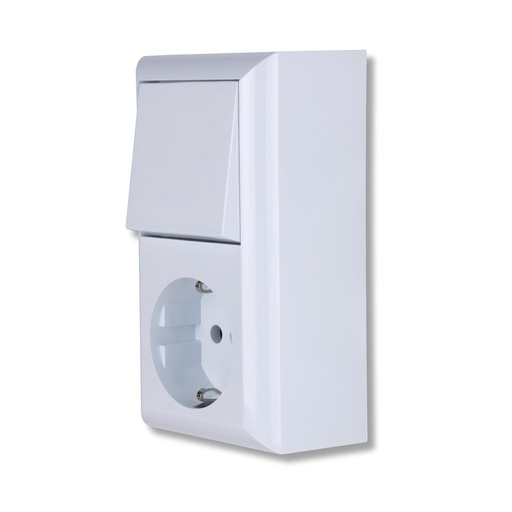 Combinatie intrerupator/priza REV PlanoLuxe - priza aparenta cu intrerupator pornit/oprit, alba