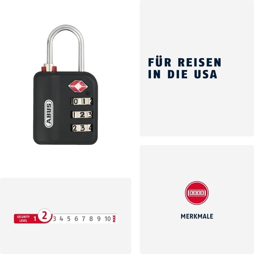 Lacat ABUS TSA 147TSA/30 - lacat pentru valiza cu combinatie din 3 cifre - pentru valize, genti, rucsacuri
