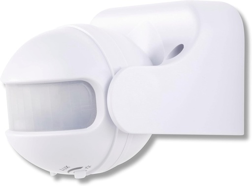 Detector de miscare pentru exterior REV - IP44, durata de iluminare si sensibilitate la luminozitate reglabile, potrivit pentru LED-uri, raza de actiune 12m/180°, reglabil vertical, alb