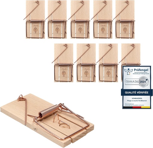 VonBueren 10 x Capcane pentru soareci | Fara plastic | Capcane din lemn pentru soareci | Capcana pentru soareci | Fabricata in Germania