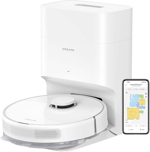 Aspirator robot dreame D10 Plus Gen 2 cu functie de stergere a prafului, golire automata a prafului, stocare de praf pana la 90 de zile, navigare LiDAR, putere de aspirare de 6000 Pa pentru covoare si par de animale, autonomie a bateriei de 285 de minute