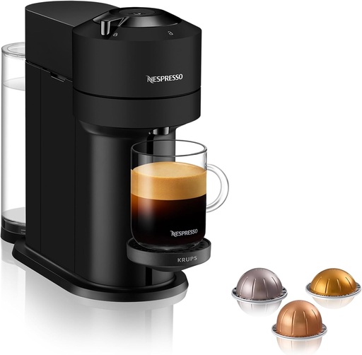 Espressor cu capsule Nespresso Vertuo Next, tehnologie de centrifugare, compatibil cu Wi-Fi si Bluetooth, design de economisire a energiei, cesti de dimensiuni multiple, compatibil cu capsulele Vertuo de la Krups, negru mat