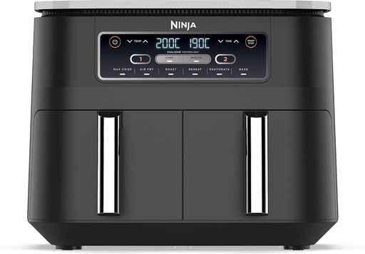 Friteuza digitala cu aer cald NINJA Foodi cu zona duala, 2 sertare, 7,6 l, 6 in 1, fara ulei, prajire cu aer cald, Max Crisps, prajire, coacere, reincalzire, deshidratare, antiaderenta, cosuri lavabile in masina de spalat vase, negru AF300EU
