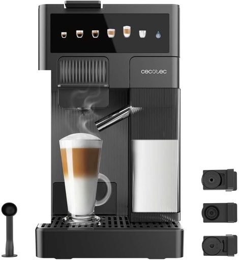 Espressor cu capsule Cecotec FreeStyle Latte. Espressor cu recipient de lapte de 400 ml, putere de 1350 W, presiune de 20 bari, 6 tipuri de cafea, rezervor de apa de 1,6 l, sistem dual de spumare a laptelui.
