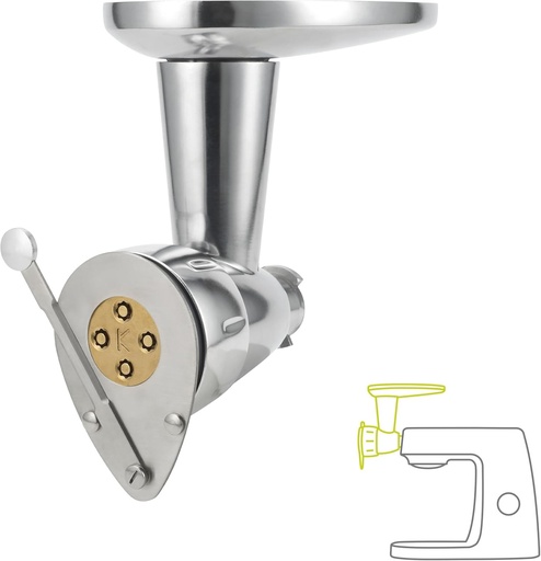 Presa de paste Kenwood Pasta Fresca KAX92.A0ME, accesoriu pentru robot de bucatarie, carcasa din otel inoxidabil, incl. insert de paste din bronz pentru Maccheroni Rigati