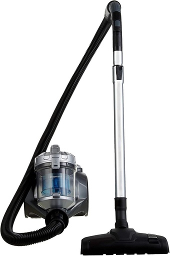 Aspirator cilindric fara sac Amazon Basics 15KC-71EU4, puternic pentru podele dure si covoare, filtru HEPA, compact si usor, 700 W, 1,5 L, negru/albastru