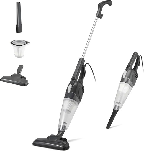Aspirator vertical Amazon Basics, dispozitiv cu fir 2 in 1, motor ECO, filtru HEPA, usor, negru