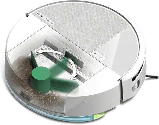 iRobot Roomba 205 DustCompactor Combo, Aspirator robot si masina de spalat podele, Colecteaza si compacteaza praful, Navigatie LiDAR, Fara sac, Detecteaza covoare/carpete, Control prin aplicatie, Alb