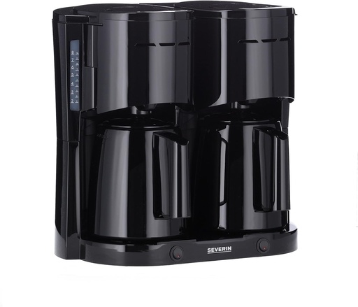 Aparat de cafea cu filtru SEVERIN Duo cu carafa termica, aparat de cafea pentru pana la 16 cesti, aparat de filtrare atractiv cu 2 carafe izolate, negru, KA 9315