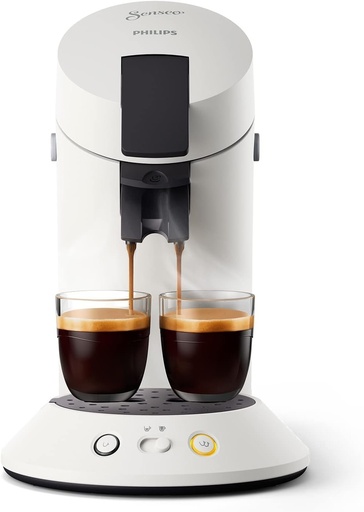 Espressor cu capsule Philips Senseo Original Plus cu selectie a intensitatii cafelei, tehnologie Coffee Boost, fabricat din plastic reciclat, culoare: alb (CSA210/10)