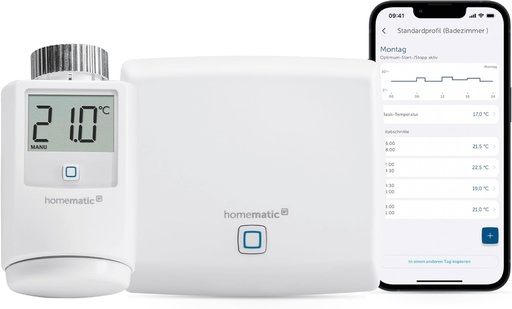 Set de pornire Homematic IP Mini incalzire - Standard, Smart Home, control digital al incalzirii + aplicatie, Alexa, Google Assistant, instalare usoara, economisire energie, termostat, termostat