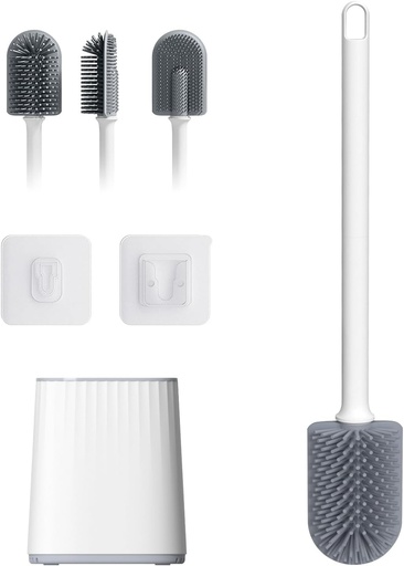 Ibergrif, M34151-2 Perie de toaleta din silicon cu suport - Perie de toaleta igienica anti-germeni din silicon, alba - Rezistenta la mucegai si usor de curatat