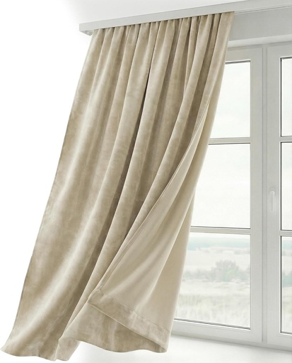 Perdea din catifea BEAUTEX cu banda incretita, banda tip U, opaca si opaca, 300x245 cm (latime 300 cm, inaltime 245 cm, bej)