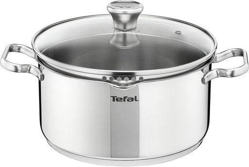Cratita Tefal A70546 Duetto | 24 cm | Compatibila cu inductie | Se poate spala in masina de spalat vase | Scala de masurare | Capac de sticla pentru scurgere | Otel inoxidabil