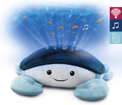 ZAZU Cody Crabul - Proiector de lumina nocturna LED: Ocean, pesti in miscare, valuri, 5 melodii, program de somn in 3 etape, detectare sunet, functionare cu baterii